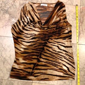 Calvin Klein Animal Patten Drape Neckline Sleeveless Brown’s Tans Black